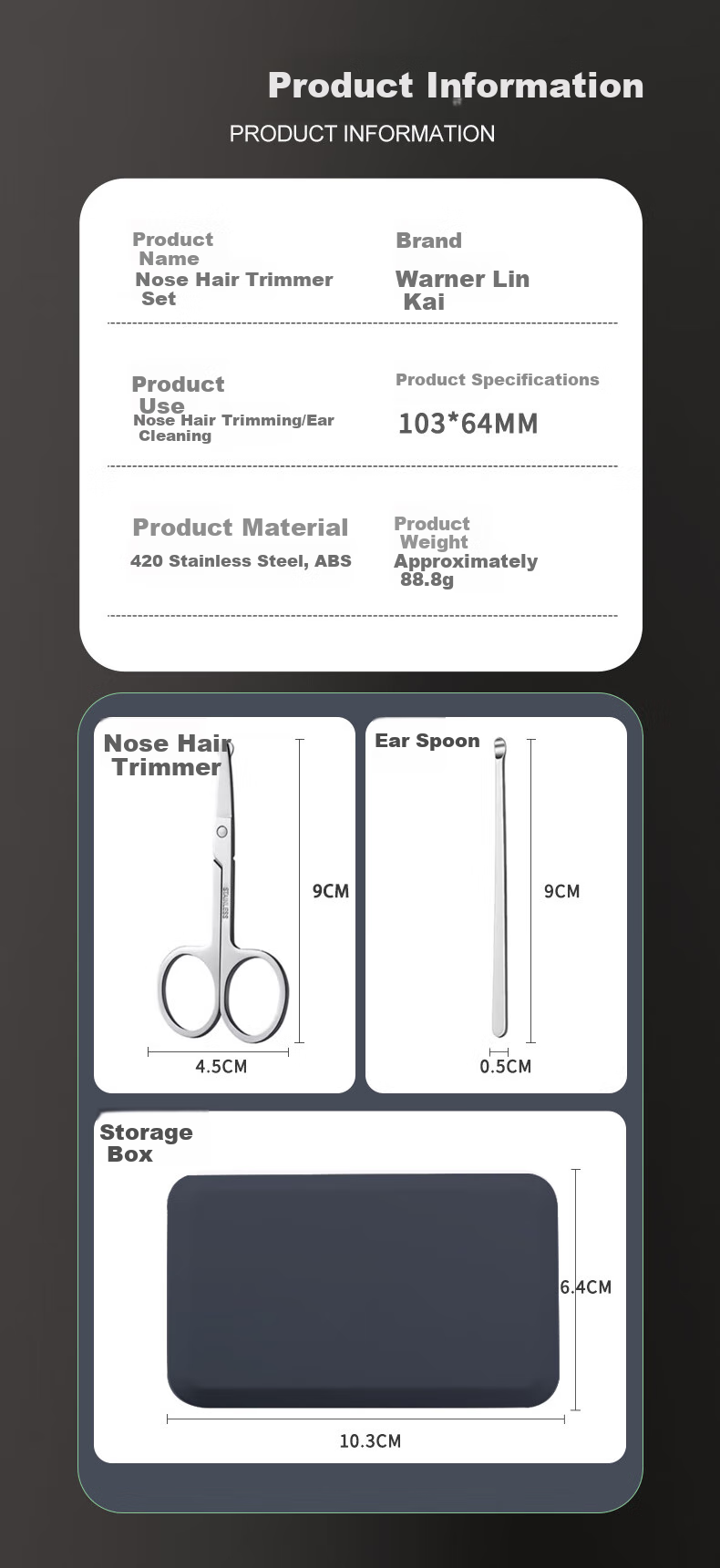 Huanlinkai Stainless Steel Nose Hair Scissors for Men, Round Tip Beard Trimmer, Small Black Scissors 8