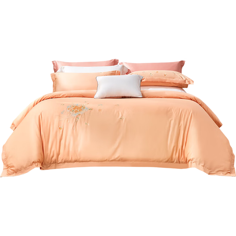 FUANNA Home Textiles Pure Cotton Bedding Set, 100% Cotton Embroidered Bedsheet And Duvet Cover, Single/double Size, for 1.8m Bed, 230*229cm, Orange