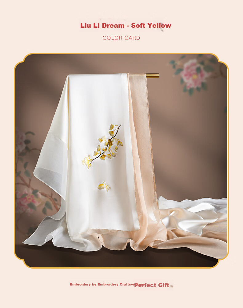 Hangsifu Handmade Suzhou Embroidery Silk Scarf Shawl Wrap, Autumn And Winter Neck Protection Warm Scarf, Birthday Gift for Mom, Gift Box 33