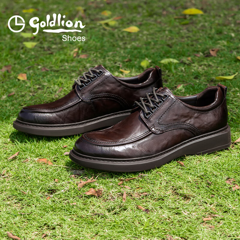 Goldlion Men's Shoes, Urban Formal Leather Shoes, Comfortable And Durable Derby Shoes, 50823024440A, Brown, Size 43