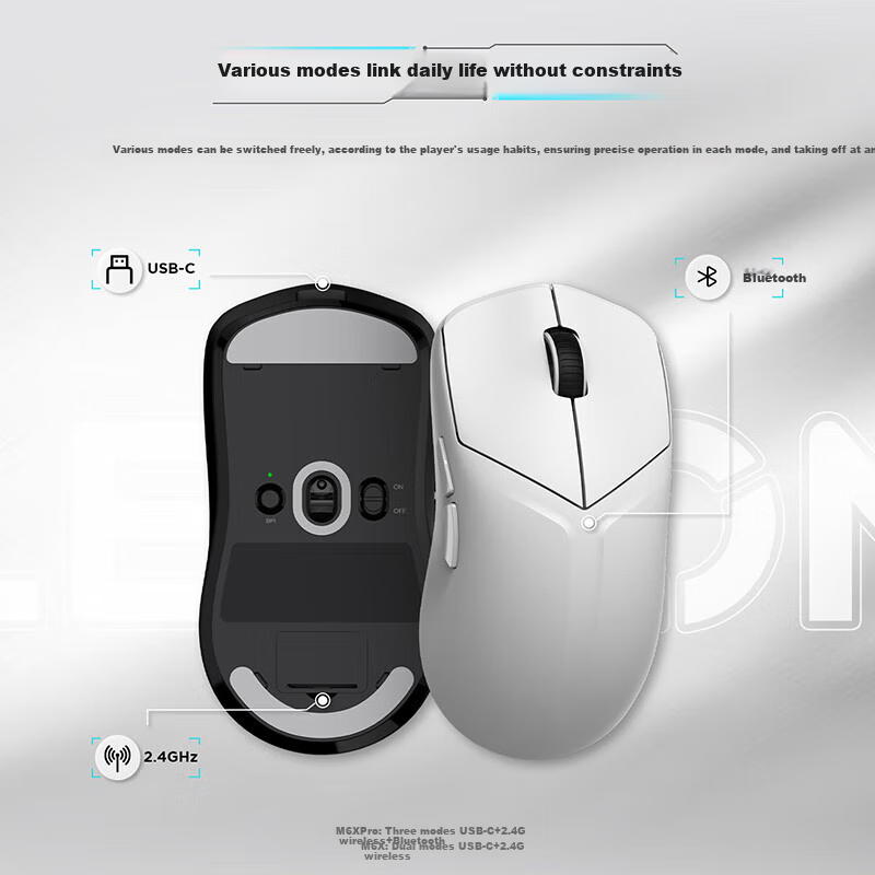 Lenovo Savior M6X Pro 8K Wireless Mouse for Gaming And Office, Wired/Bluetooth/2.4G Tri-Mode Connection, Lightweight Ergonomic Design, Ice White