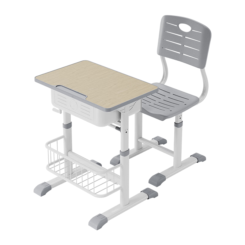 Deli KF503-S Children's Study Desk And Chair Set, School Desk And Chair for Students, Home Writing Desk And Homework Chair with Adjustable Height (Gray)