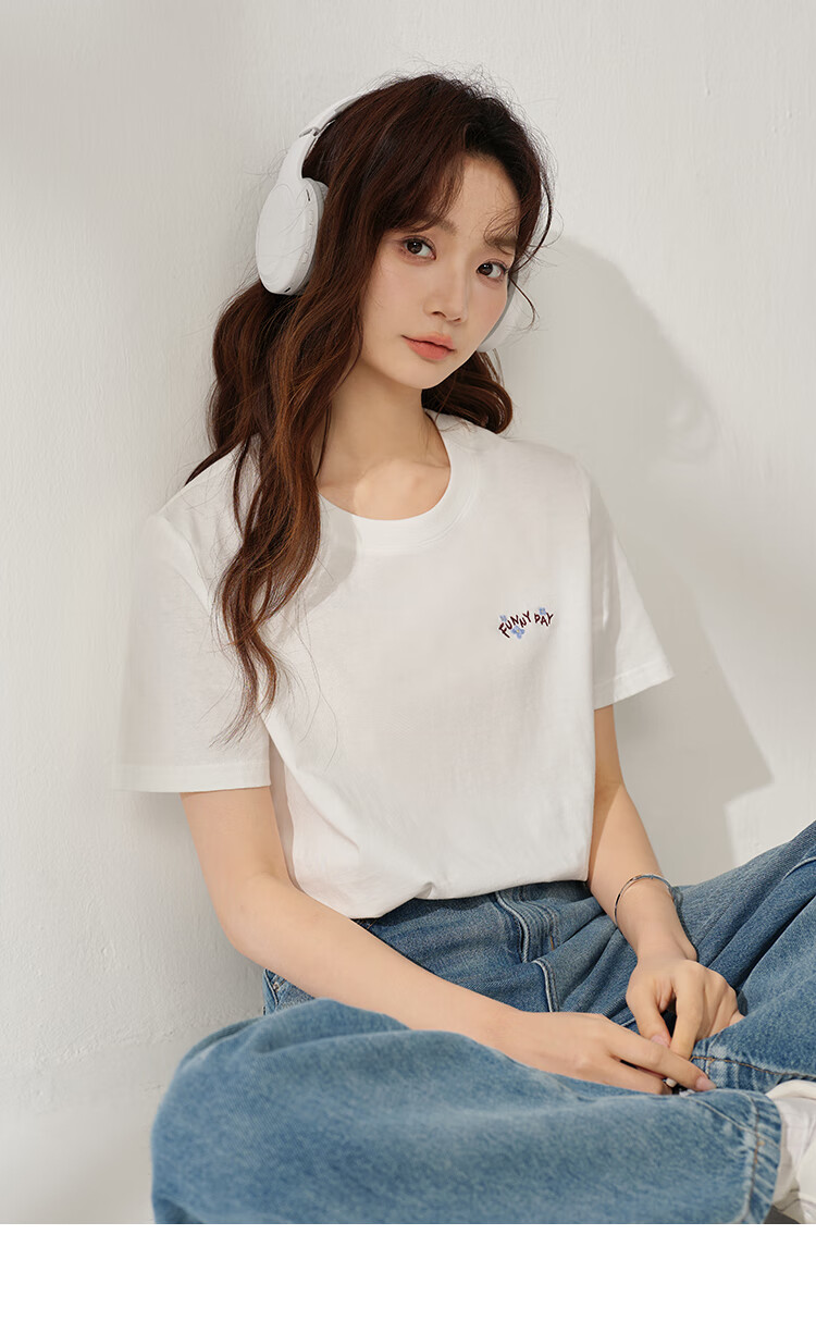INMAN Women's 2025 Summer Embroidered Comfortable Simple Pullover Loose Fit Cotton Short Sleeve T-Shirt Sakura Pink S 29