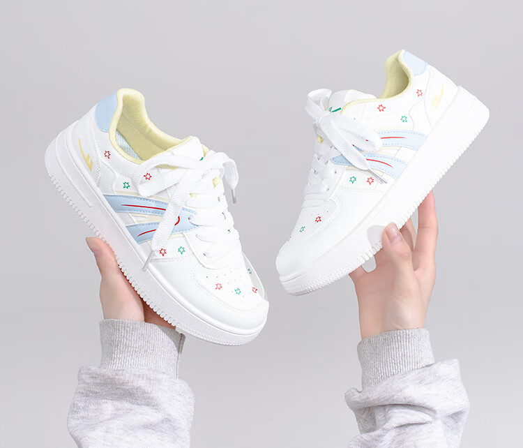Warrior Women's New Casual Thick-Soled Cute White Sneakers 4940L White/Light Blue/Yellow Size 36 8