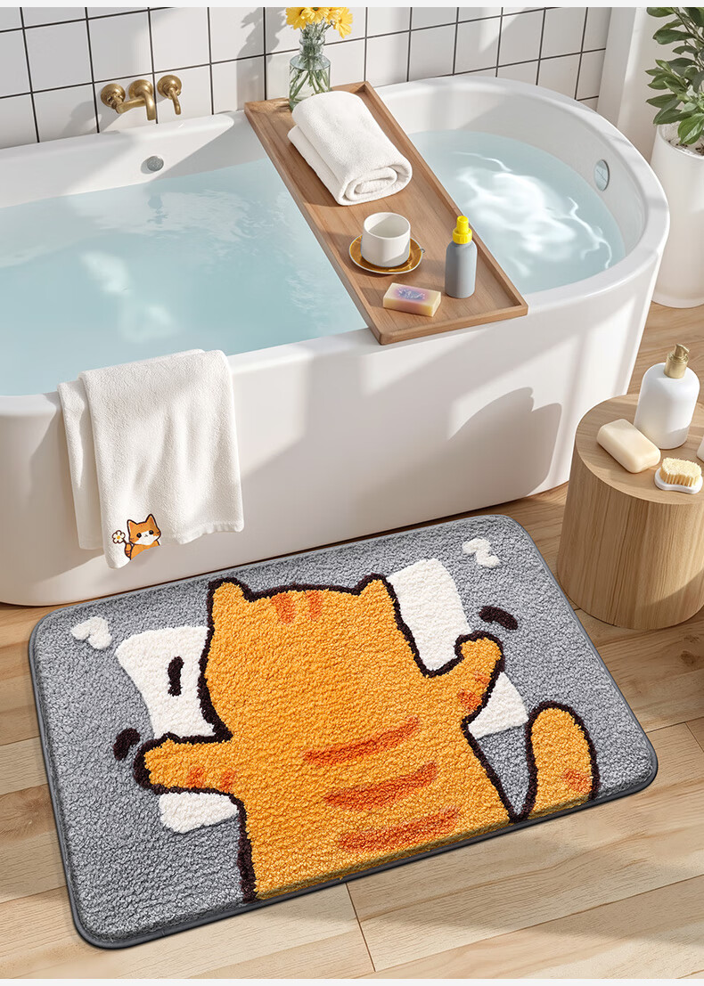 Dajiang Bathroom Mat, Toilet Entrance Mat, Absorbent Non-Slip Mat, Cartoon Fun Flocked Bathroom Rug, 50x80cm 15