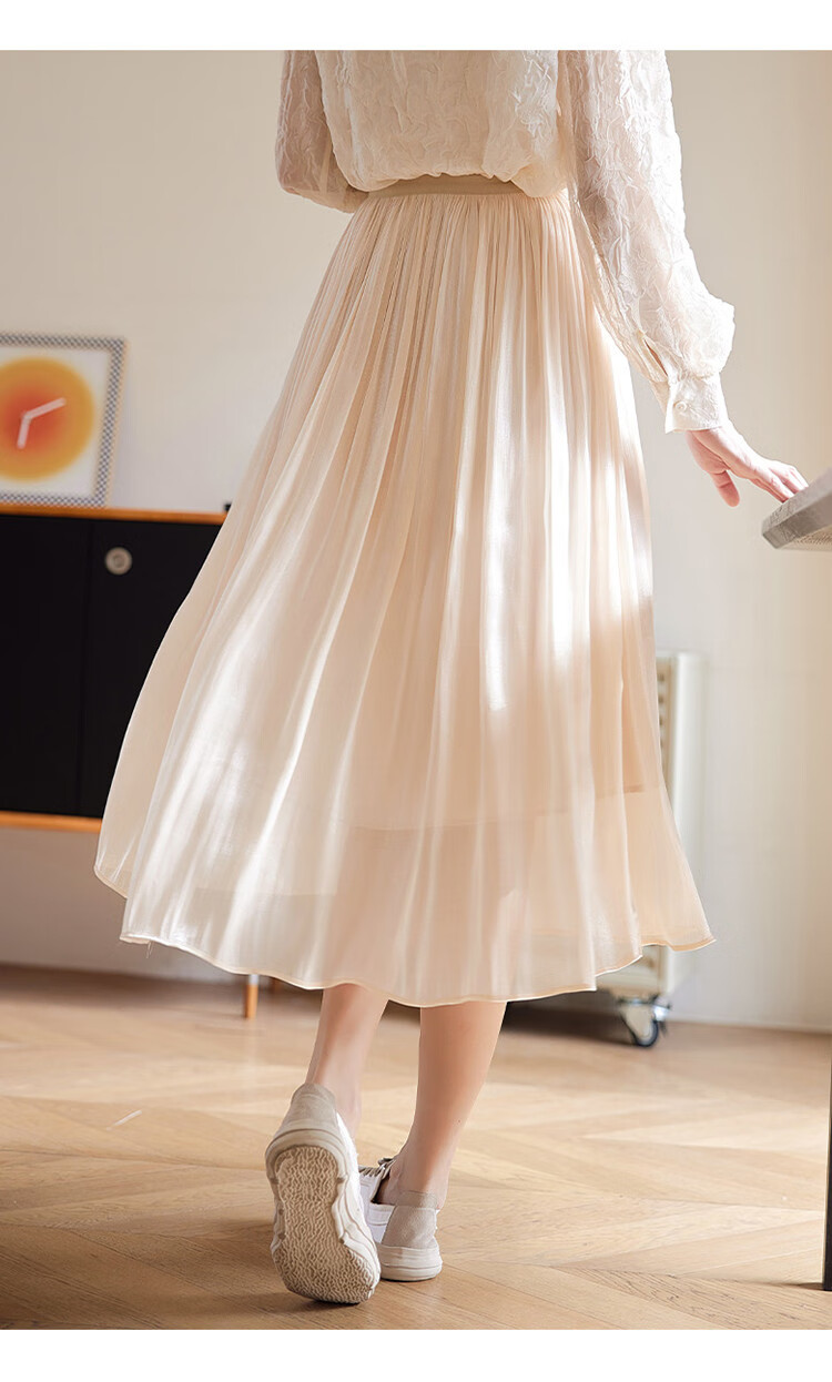 Dme [Flowing Light Pleated Skirt] Spring Style, Internet Celebrity-Inspired Elastic Waist Flowing Pleated Umbrella Skirt for Wome 15