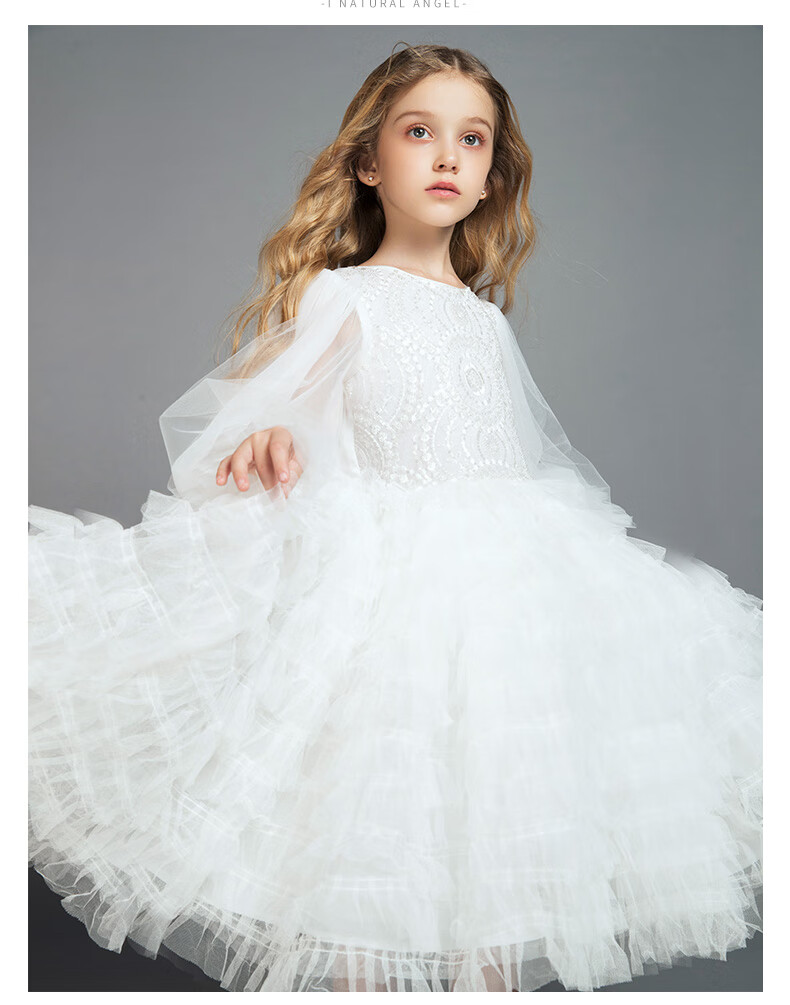 I natural Angel High-End Runway Wedding Flower Girl Dress White Princess Children's Evening Dress Stylish Gift Spring 10