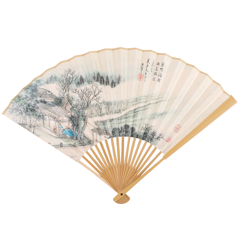 TaTanice 9-Inch Chinese Style Classical Men's Silk Folding Fan Birthday Gift Yuntao Lianxiaowu