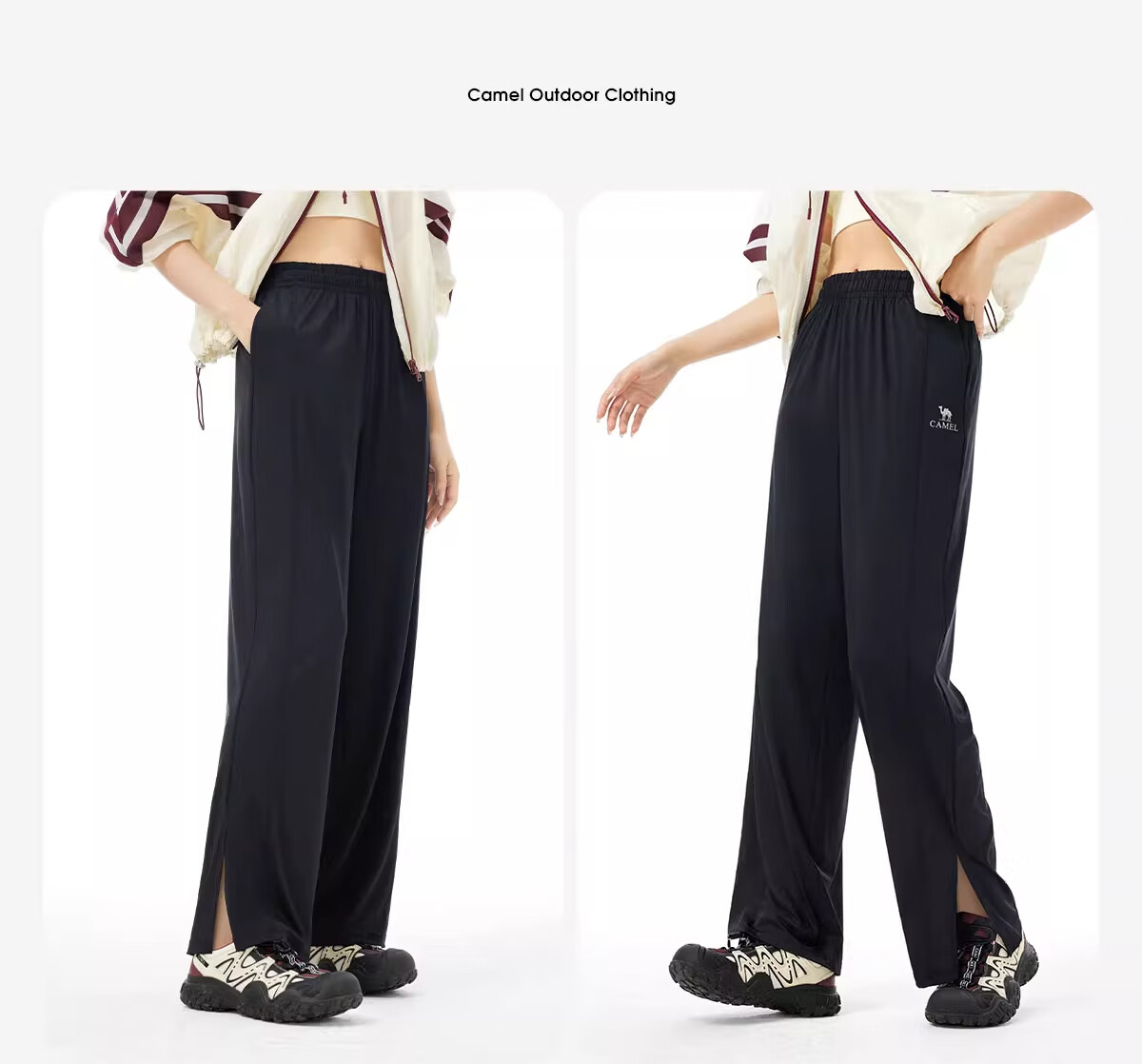 CAMEL Women's Casual Wide-Leg Pants, Spring And Summer Quick-Dry Cool Breathable Loose Sports Original Yarn Ice Silk Sun Protection Pants, L 19