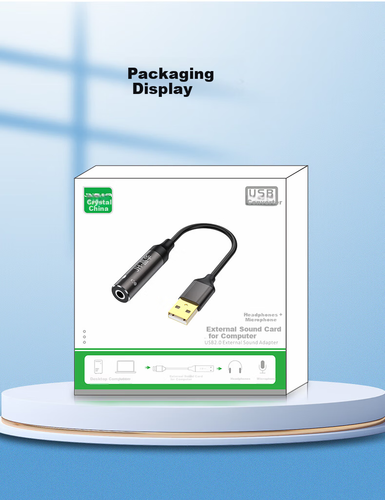 Jinghua USB External Sound Card for Desktop Computer And Laptop, USB to 3.5mm Audio Headphone Microphone Two-In Speaker Converter Head, Deep Brown, 0.5 Meter, Z175B 12