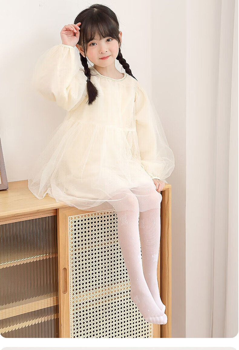 Bingxue Kapok Children's Dance Socks Summer Ultra-thin Tights Girls Anti-Snag Stockings White Mosquito-Repellent Leggings for Older Kids 18