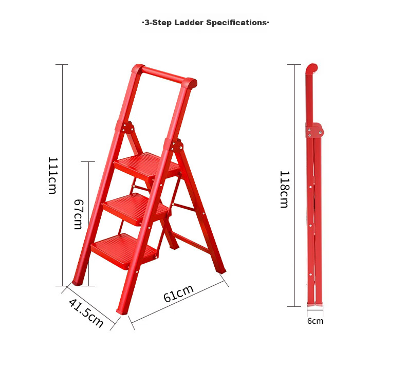 Jiuqiangu Folding Ladder, Household Extendable Carbon Steel A-Frame Ladder, Indoor Multi-Functional Staircase, Lightweight Climbing Step Ladder, Iron 8577 9
