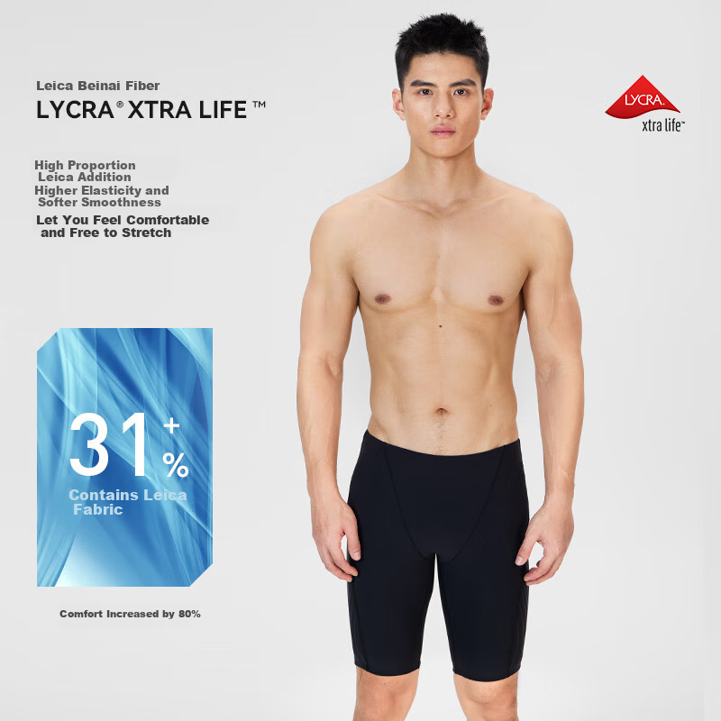 Li-Ning Swimming Trunks for Men, Knee-Length, Professional Racing, Quick-Drying, Large Size, Men's Swim Gear, 0081 Black XXL