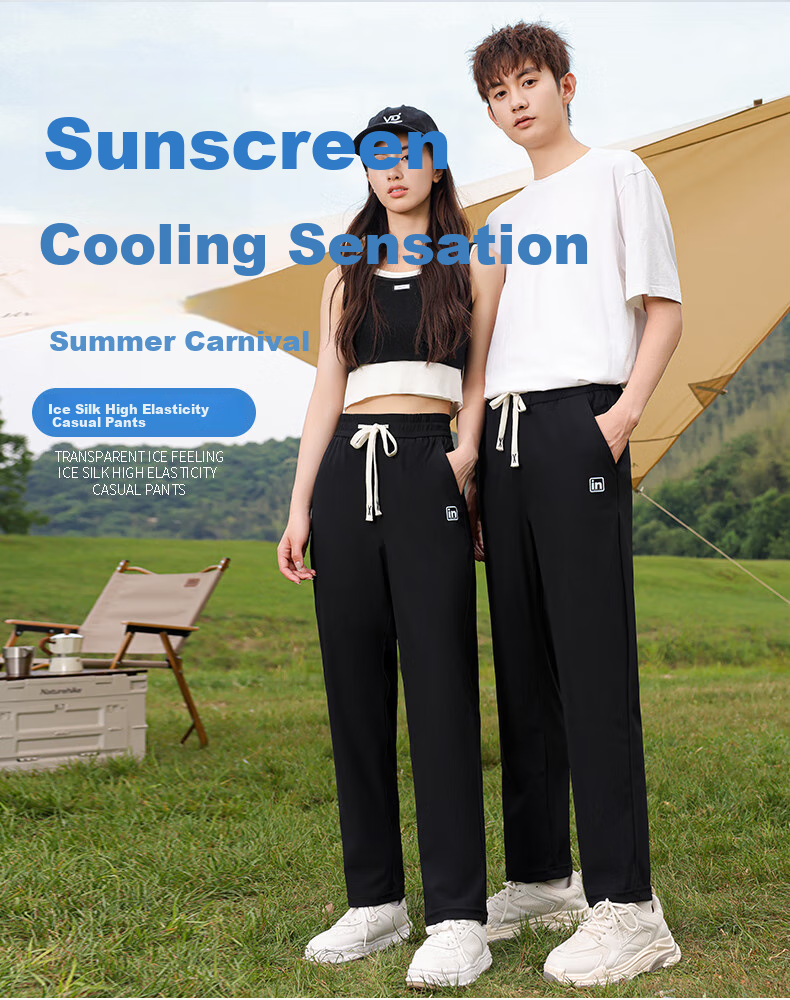 HERDE PEOPLE Muhuangzhe Casual Pants for Men And Women, Spring And Summer Lightweight Ice Silk Pants, Sports Straight-Leg Quick-Dry Breathable Long Trousers, Black, XL 2