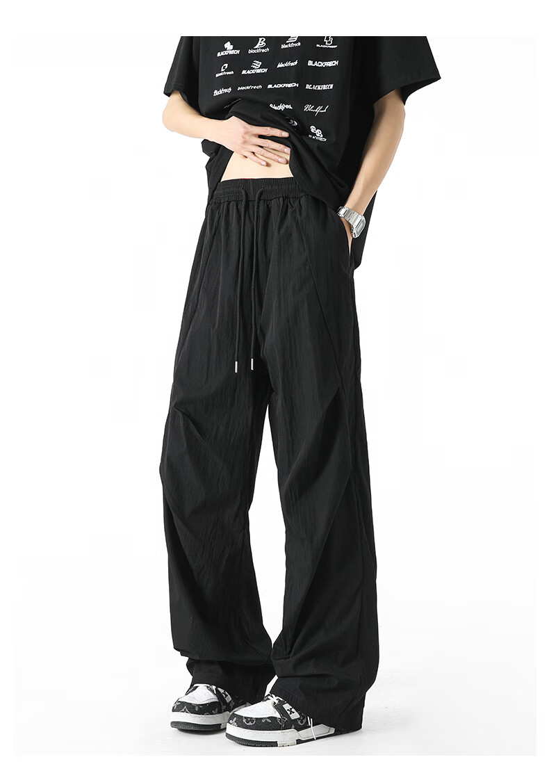 SWAMP AREA Wrinkled Ice Silk Pants for Men, Summer Lightweight American High Street Paratrooper Pants, Loose Straight-Leg Trousers KS51 Warm White 4XL 16