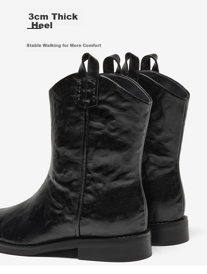 Bajia Dong Xuan Style Sheepskin Western Boots for Women Winter New Retro Mid-Calf Boots Black 38 7