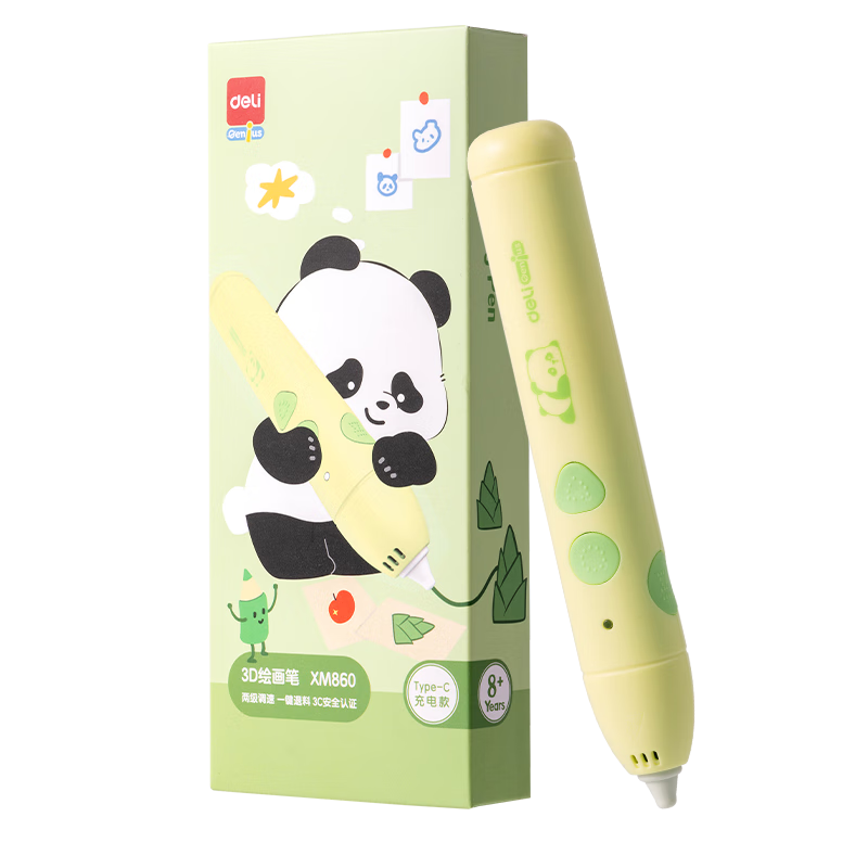 Deli Panda 3D Printing Pen with Two-Speed Adjustment, USB Rechargeable, Back-To Toy, Children's Birthday Gift XM860