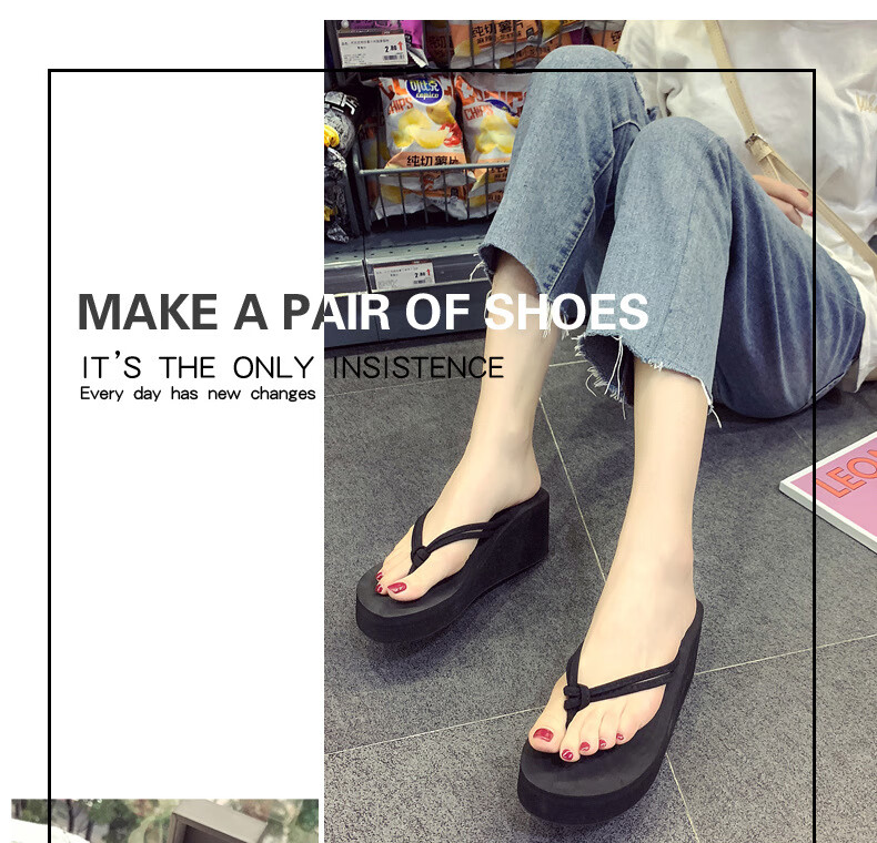 FOOTOPPO High Heel Flip Flops for Women, Beach Sandals, Non-Slip Thong Slippers, Summer Platform Wedge Sandals with Thick Soles 3