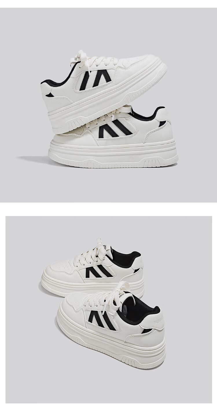 Global Black and White Thick Sole Platform Sneakers Height Increasing White Shoes INS Style 2026 Spring Comfortable New Korean Casual Shoes 7