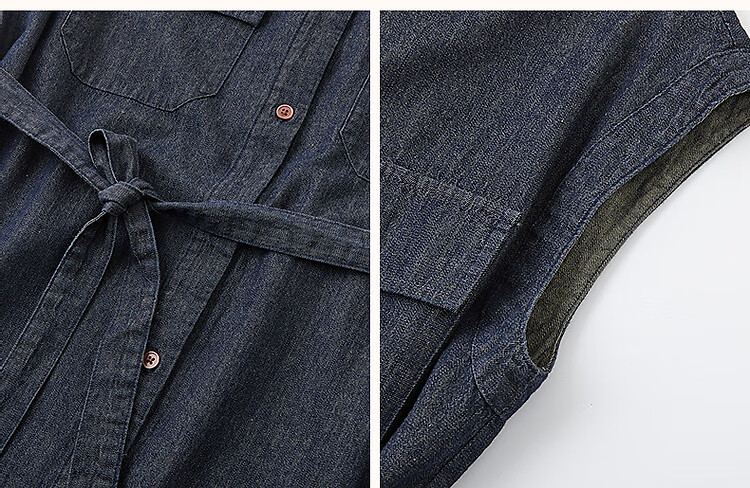 Demana [Goddess of Elegance] Summer Urban Turn-down Collar Patch Pocket Flap Sleeve Belted Mid-length Women's Denim Dress 8