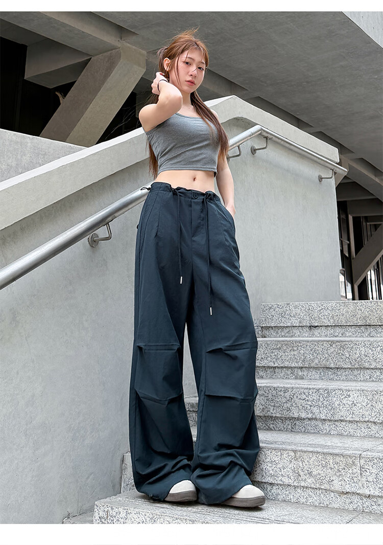 Women’s Free Style Side Drawstring Cargo Pants 2026 Summer New Petite Casual Wide-Leg Quick-Dry High-Waist Paratrooper Pants 15