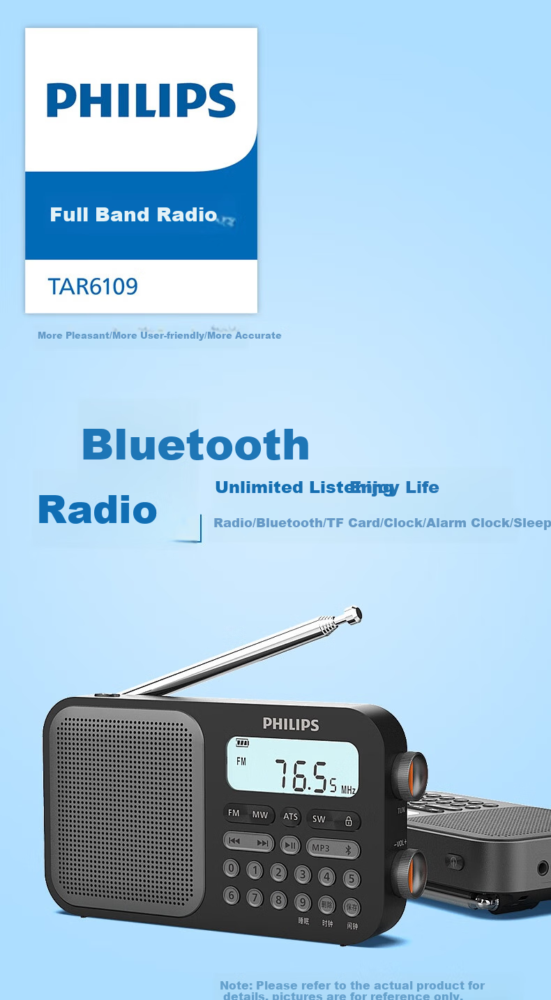 PHILIPS TAR6109 All-Band Radio Shortwave Radio Bluetooth Card Slot Portable Multifunctional Semiconductor Speaker for Elderly Students English Listening Exam 1