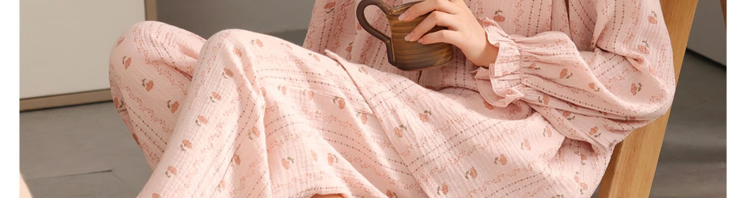 JOYNCLEON Maternity Cotton Gauze Postpartum Nursing Pajamas Homewear Pink XL jyz181399 5