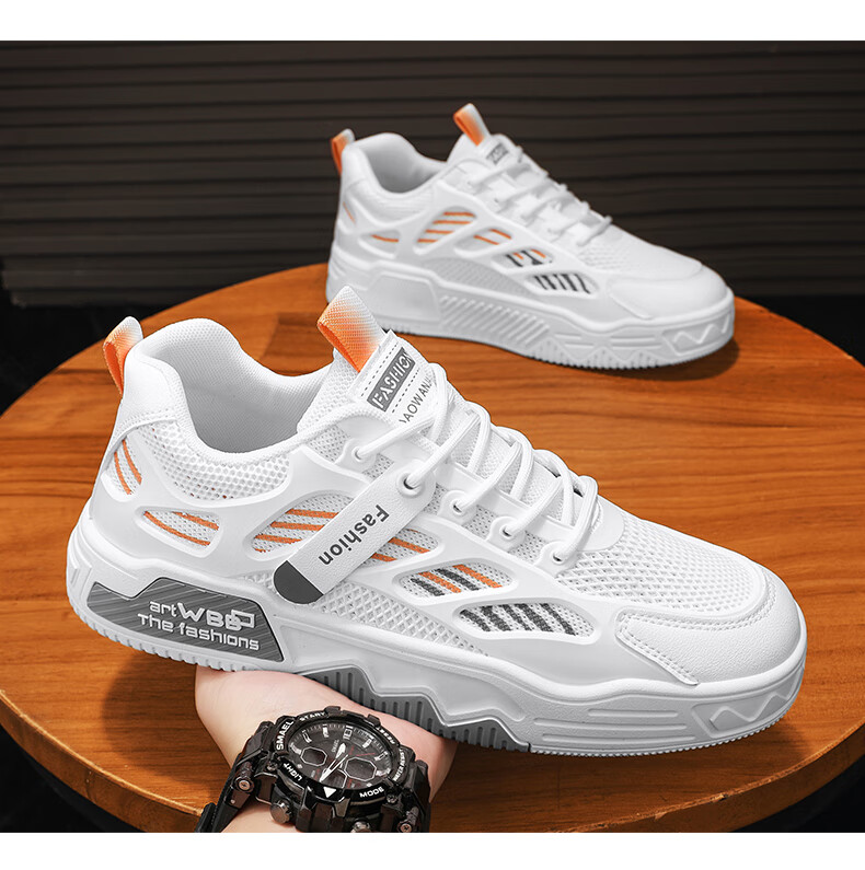 CVOJOO Casual Shoes, Men's Sneakers, Mesh Breathable Sports Outdoor Men's Shoes, ZH86 White And Blue, Size 44 8