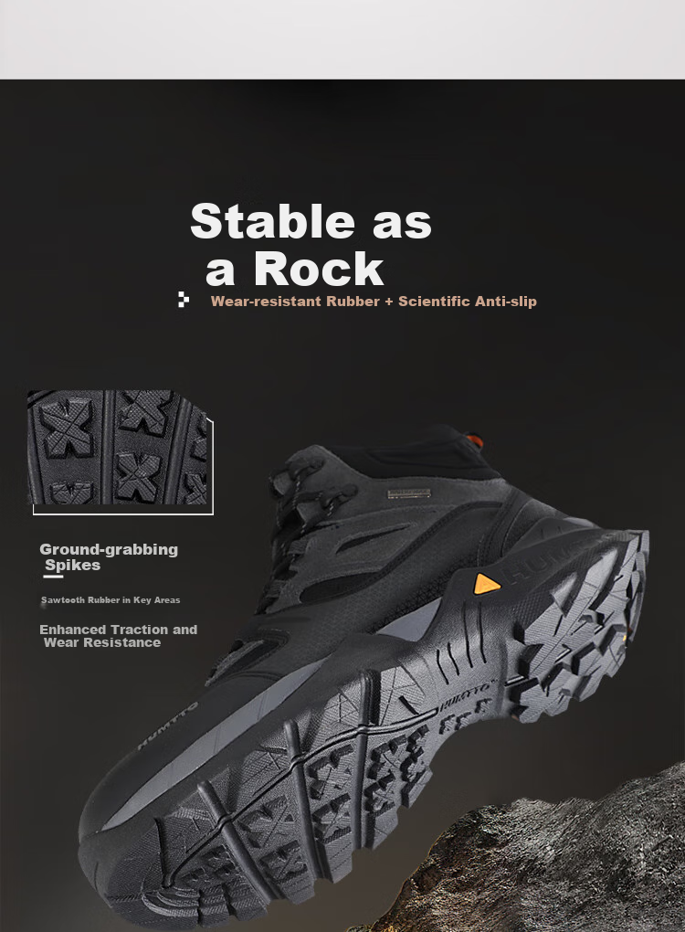 HUMTTO High-Top Waterproof Shoes for Men, Rain-Resistant Non-Slip Wear-Resistant Hiking Boots, Outdoor Trail Climbing Shoes, Black, Size 45 3