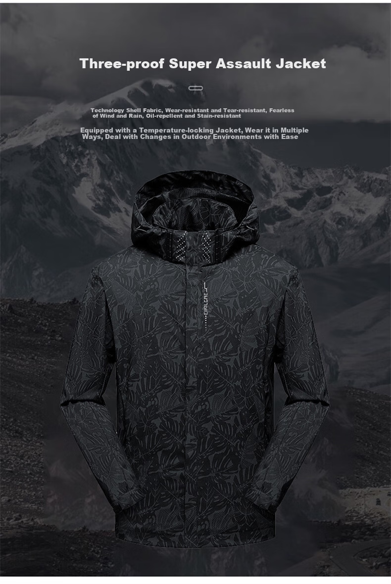 JEEP SPIRIT Men's Windbreaker Jacket for Spring And Autumn, Hooded Windproof Casual Versatile Outerwear, Black, 5XL 5