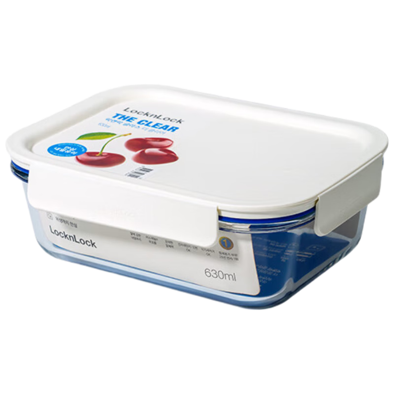 LOCK&LOCK Glass Food Storage Container, Microwave-Safe Lunch Box, Sealed Meal Container, Bento Box, Refrigerator Storage Container, 630ML, Elegant White