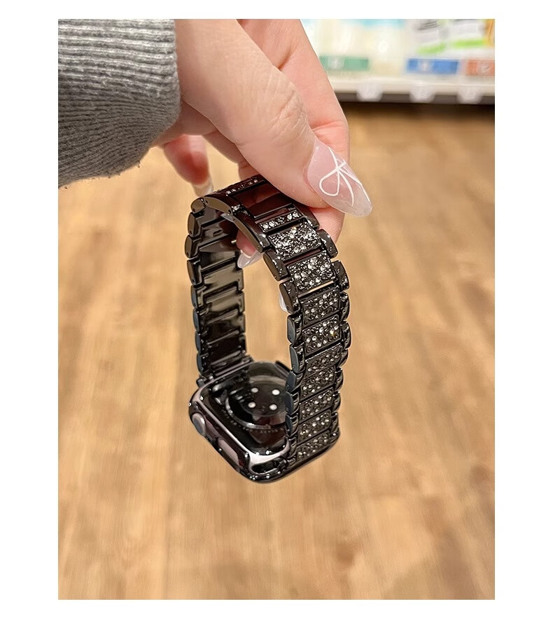 Biaodaige New Starry Sky Compatible with Apple Watch Band for Apple Watch S10/11, Full Diamond IWatch Summer Breathable Metal Women's Style with Silver Protective Case 42MM 10
