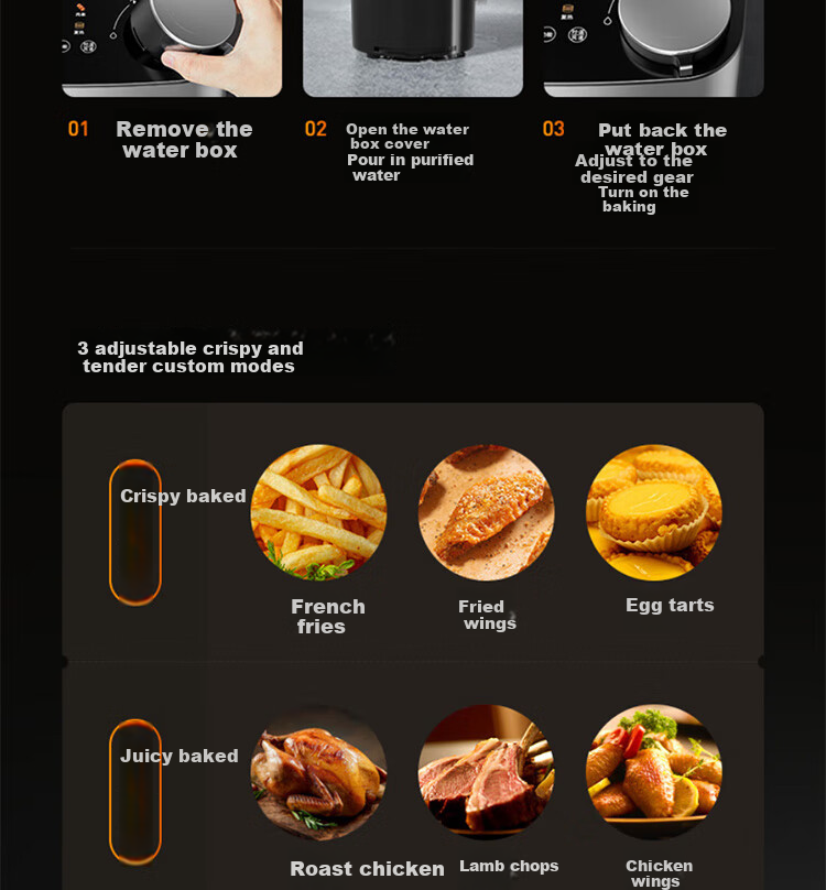 Joyoung Home 8L Air Fryer with No-Flip Design, Air Roasting Machine, All-Metal 3D Interior, Water-Filling Compartment, Oil-Free Low-Fat Electric Fryer KL80-V589 20