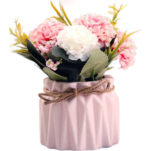 Shengshi Taibao Artificial Hydrangea Pink Silk Flower Bouquet Ceramic Vase Home Decor Living Room Ornament
