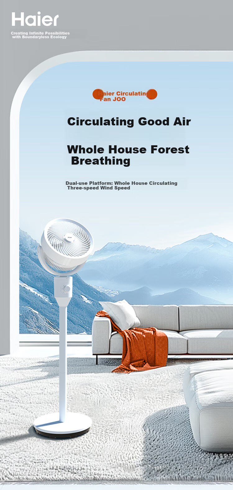 Haier [3D Oscillating] Air Circulator Fan, Home Bedroom Quiet Electric Fan with 3D Oscillation, Powerful Floor Fan, Desktop Whole-House Circulation Fan, Energy-Saving Air Conditioner Fan HFX-J00 1