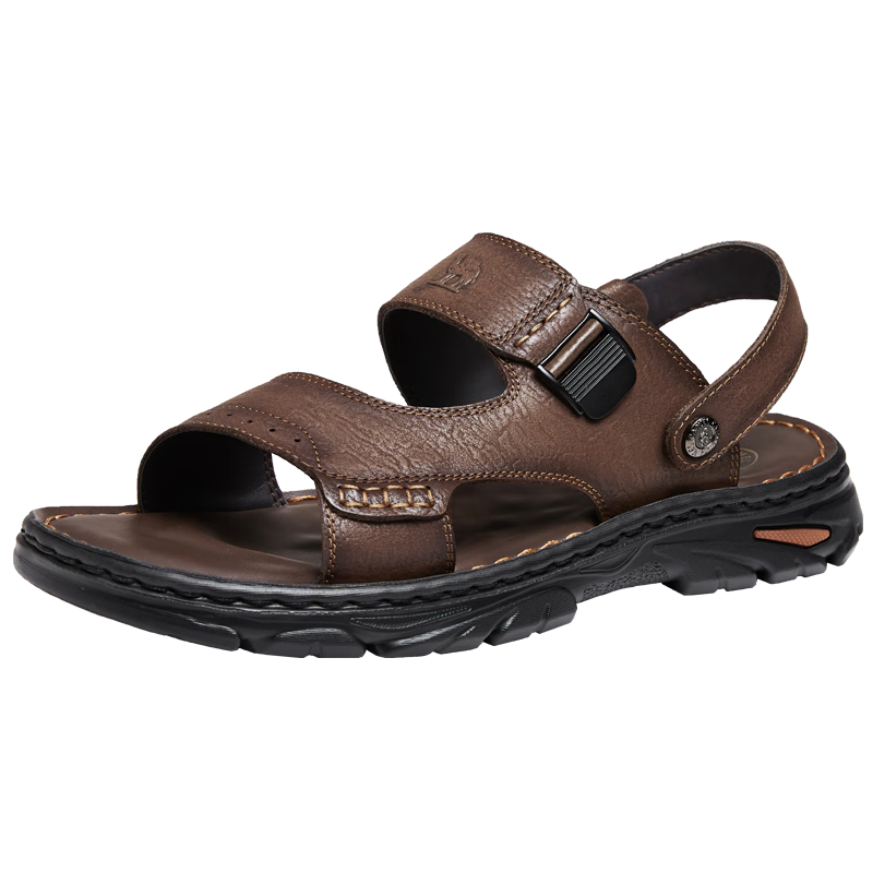 CAMEL Comfortable Soft Cowhide Breathable Dual-Wear Durable Business Casual Leather Sandals for Dad G15M211027 Brown Size 43
