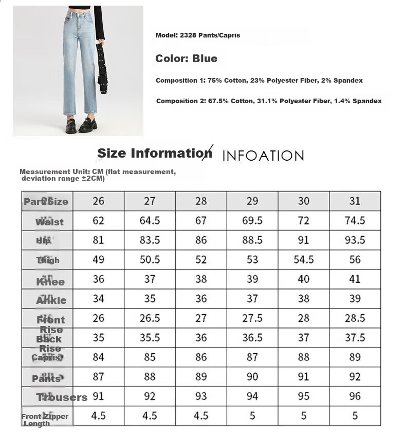 Pierre Cardin Women's Jeans, Autumn Straight-Leg High-Waist Fashionable Versatile Slimming Pants, Blue, Size 33 5