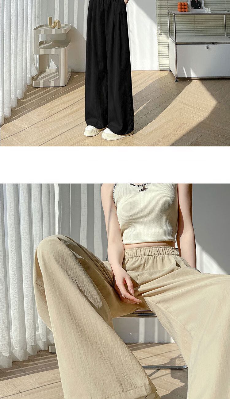 Yishangmei Loose Wide-Leg Pants for Women, Summer 2026 New Style, Ice Silk Yamamoto Pants, Thin Casual Pants for Petite Women, Apricot Color, Size S 5