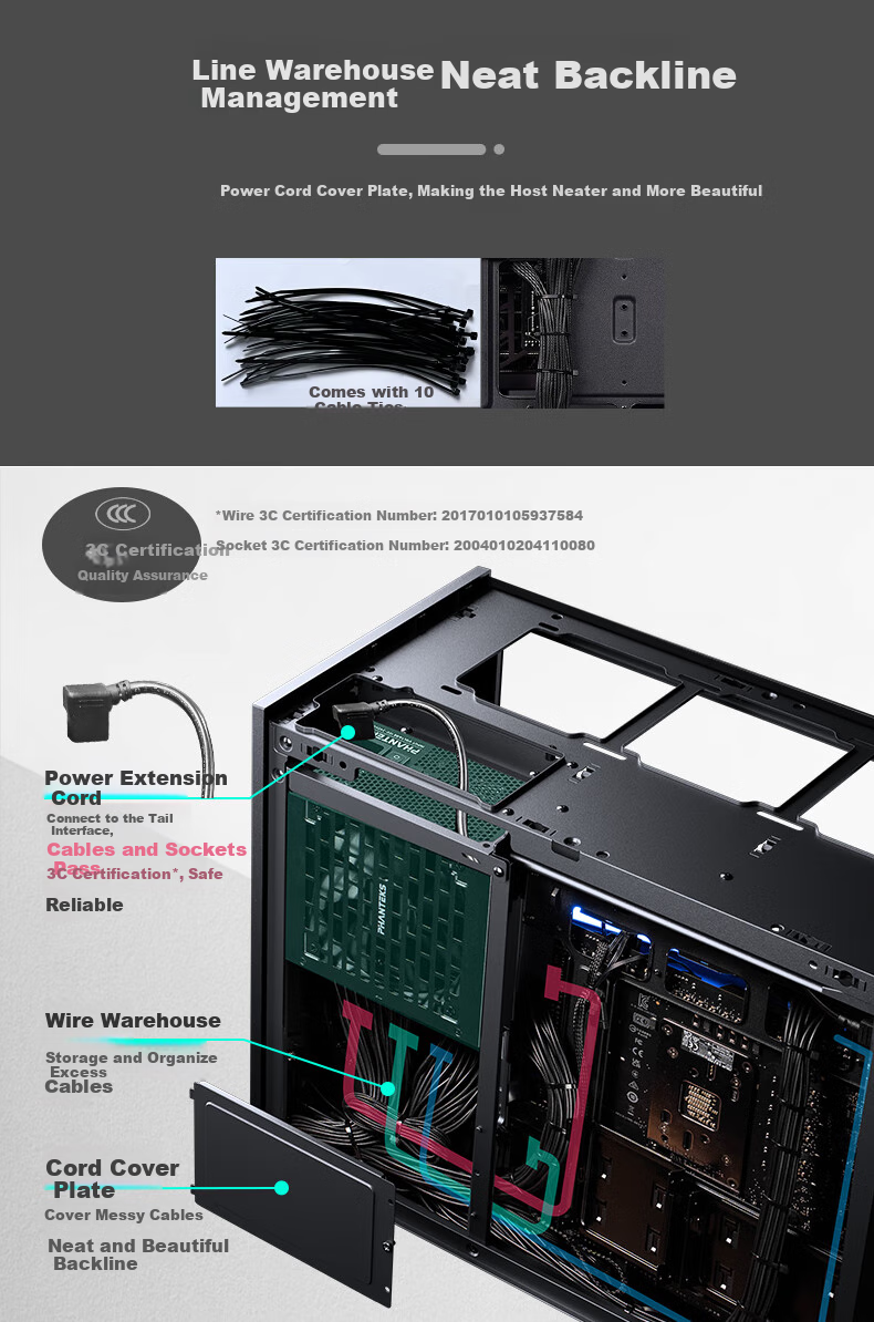 PHANTEKS XT M3 Mini Whirlwind MATX Black Side-Transparent Cooling Stand Desktop Small Case (360mm Water Cooling/9 Fan Positions/Four-Slot PCI/Type-C 20Gb) 4