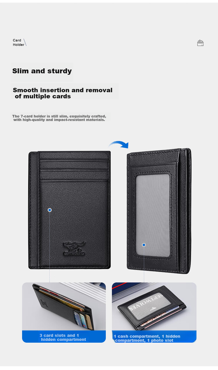 SEPTWOLVES Card Holder Wallet Genuine Leather Driver's License Holder Card Case Business Card Holder Ultra-Thin Portable Storage Pouch for Me 4