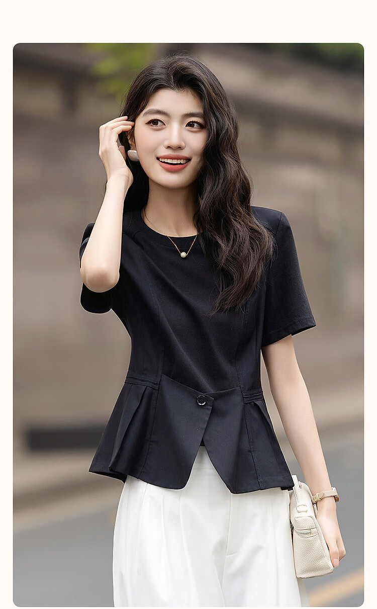 Demana [220G Sorona] Summer Elegant Ruffle Splice Short Sleeve Shirt Women's Top 2
