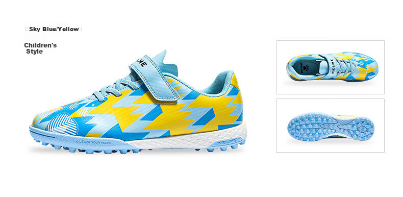 KELME Children's Soccer Shoes for Boys, Xingyao 1.0, Non-Slip Wear-Resistant TF Turf Cleats, Professional Competition Shoes, White And Blue, Size 34 8
