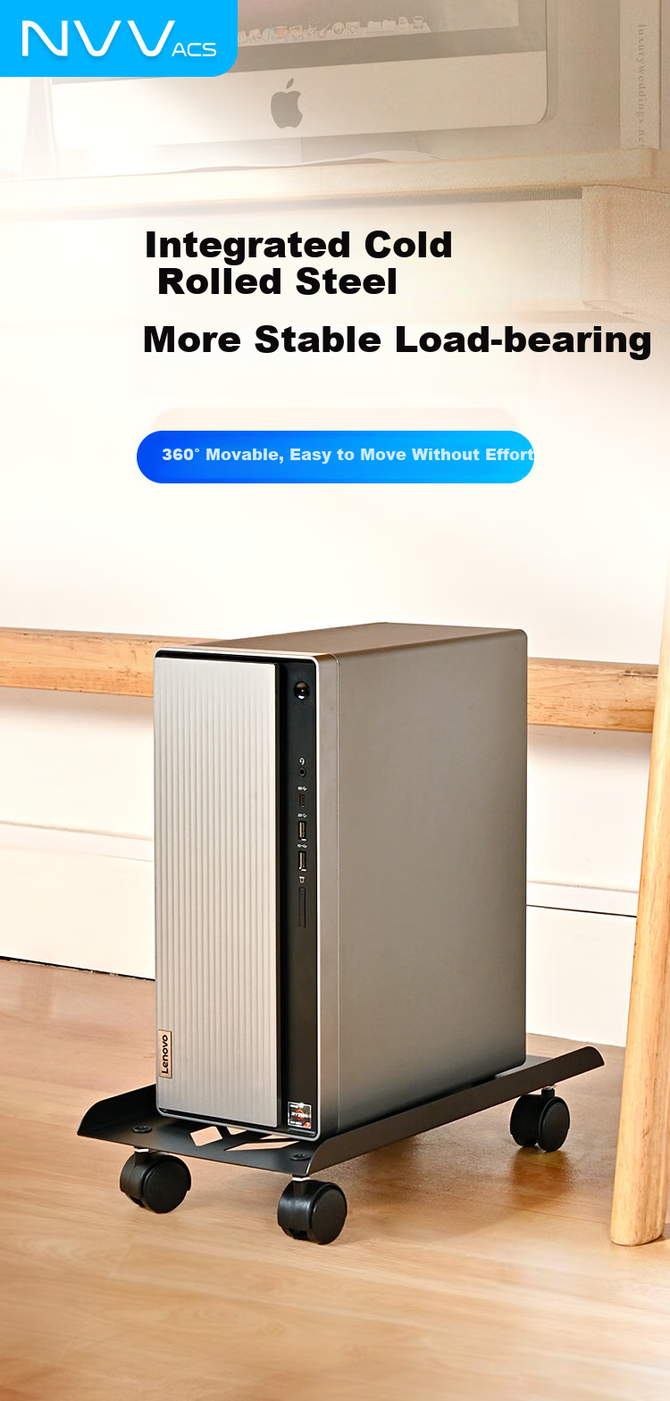 NVV Computer Tower Stand, Desktop Case Stand, Movable Computer Tower Tray Metal Bracket Base NZ-T1 1