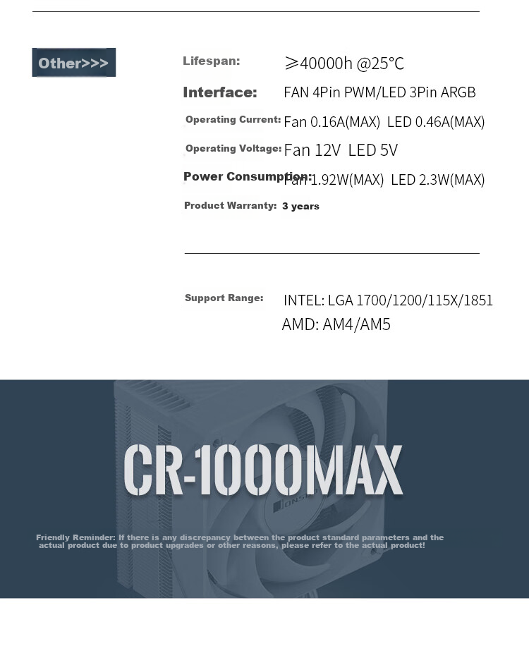 JONSBO CR-1000MAX V2 ARGB Edition White Model, CPU Air Cooler (6 Nickel-Plated Heat Pipes, Motherboard ARGB Sync, PWM Fan, Multi-Platform, Thermal Paste Included) 13