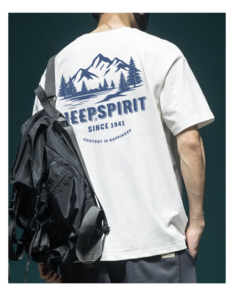 JEEP SPIRIT Heavyweight Short-Sleeve T-Shirt for Men, Summer Large Size Half-Sleeve Tee with American Print Top, Black, XL 6