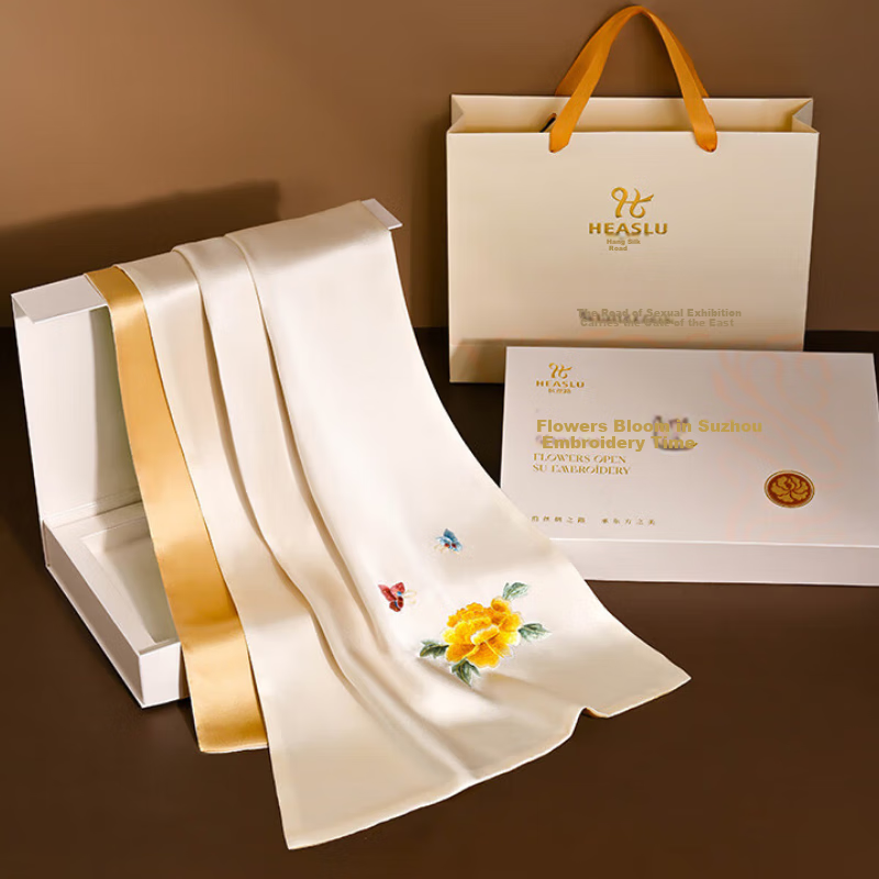 Hangsilu Suzhou Embroidery Silk Scarf for Women, Mulberry Silk Shawl Gift Box Set, High-End Birthday Gift, Holiday Present for Mom And Elders