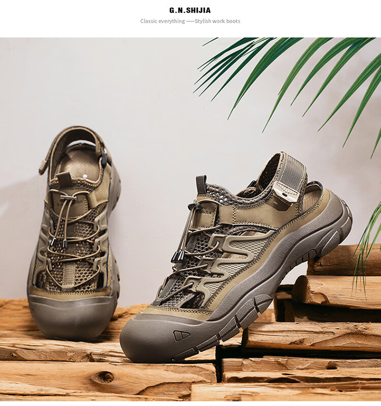 Bull Family Baotou Men's Summer Breathable Hollow Beach Sandals Outdoor Casual Sports Creek Shoes Men's Hole Shoes 54