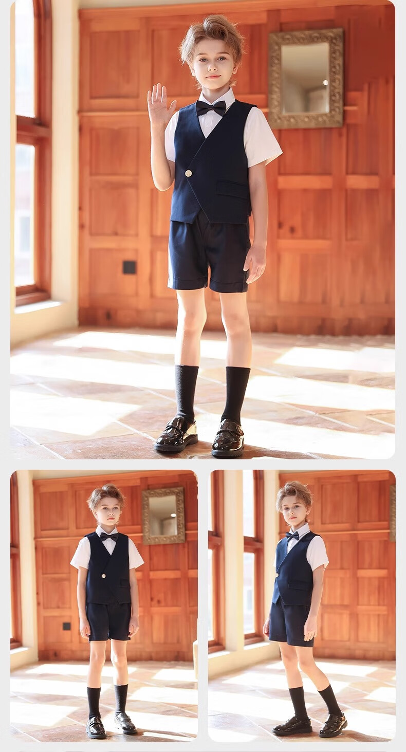 Yinuofang Children's Suit Set, Summer Style, Navy Blue, Flower Boy Suit, Piano Performance Host Flower Boy Formal Wear Suit 11