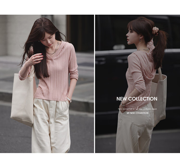 Mt [Hooded Knit Sweater], Autumn Striped Textured Hooded Casual Pullover Long Sleeve Sweater for Wome 4