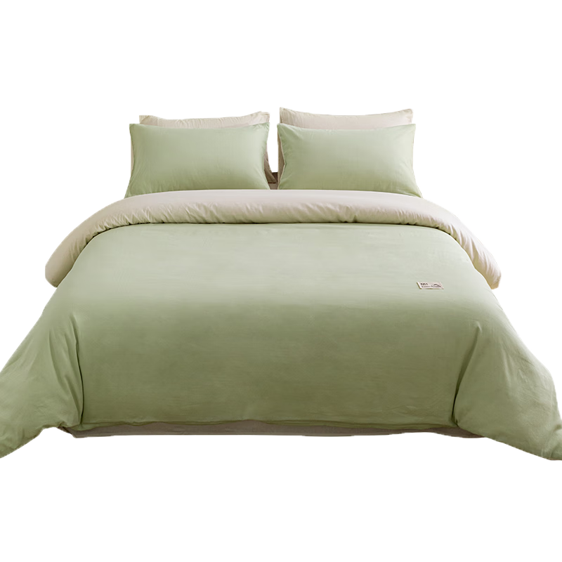 Hengyuanxiang Pure Cotton Four-Piece Set, Class A Antibacterial, 100% Pure Cotton Bed Sheet, Duvet Cover, Pillowcases, Bedding Set, Apple Green (Duvet Cover 220*240cm)